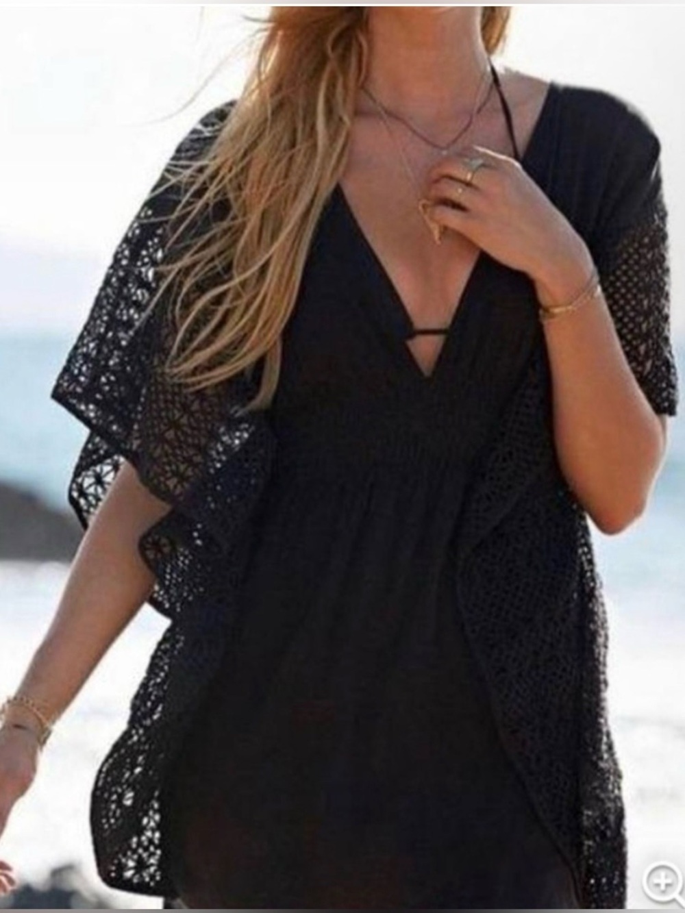 Black Women’s Crochet Swim Cover-Up Tunic